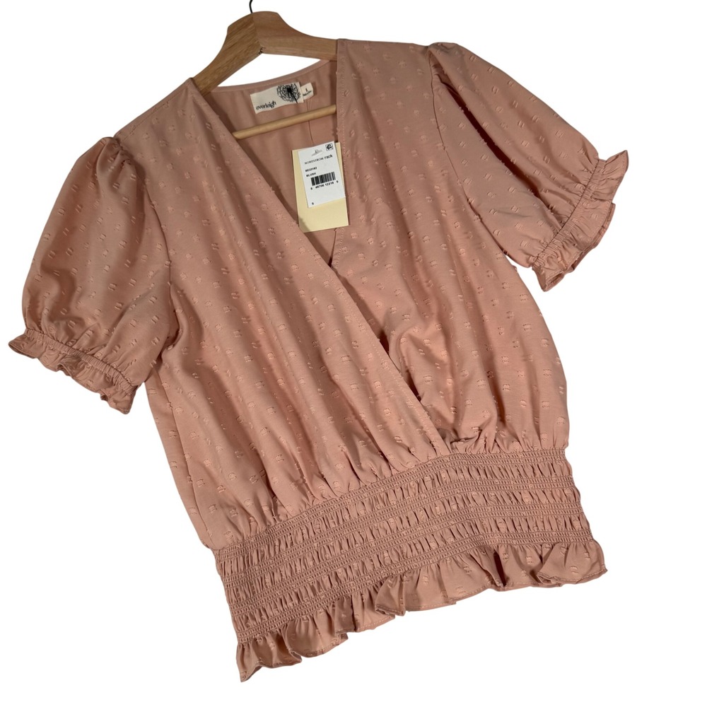 Everleigh Surplice Top Women S Blush Pink Clip Dot Smocked NWT BE23182 Boho Chic